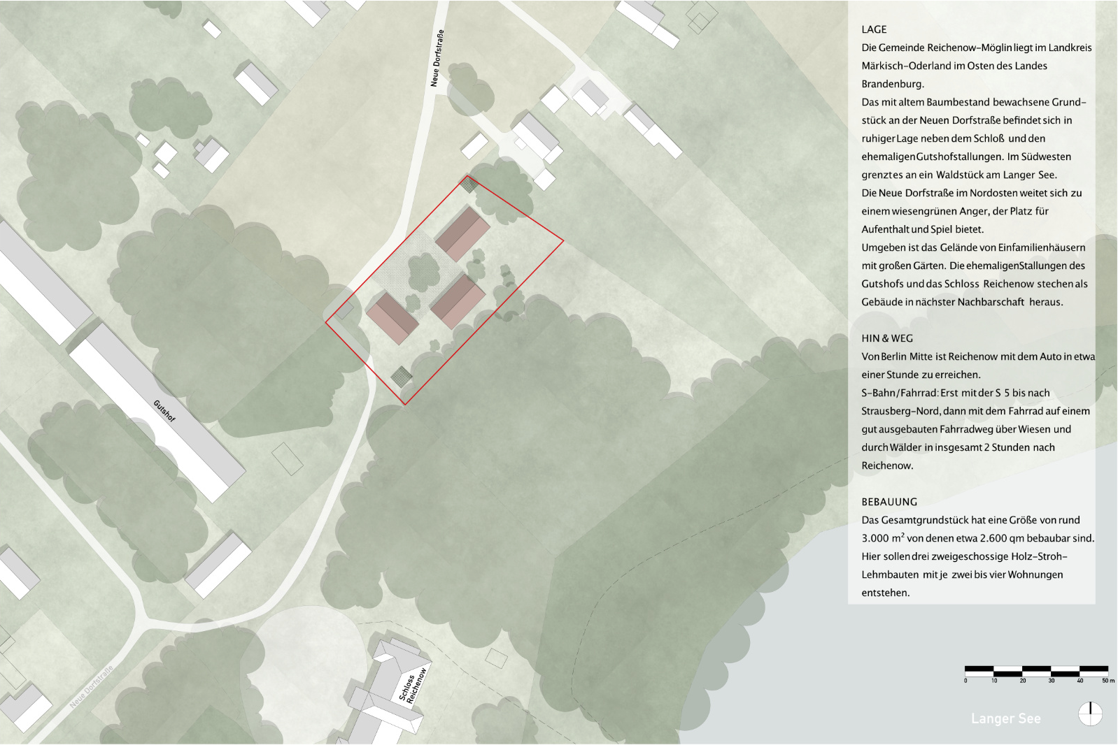 Mittig zum Schloss, dem Gutshof und dem Langer See