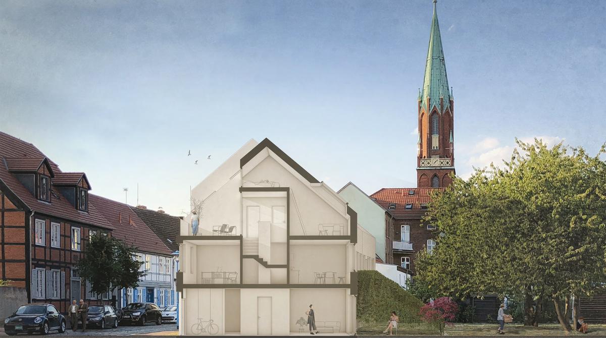 Schnittperspektive Baugruppe Wittenberge in der Burgstraße (Altstadt)